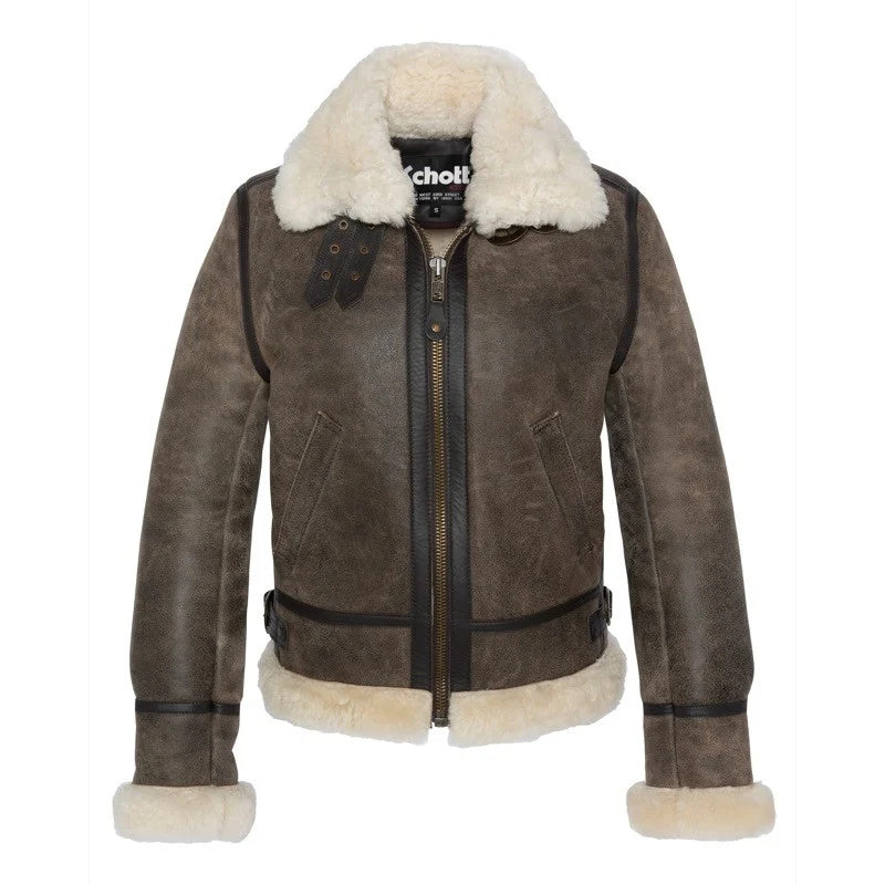 SCHOTT Giacca LCW1257H in montone marrone scuro con zip 