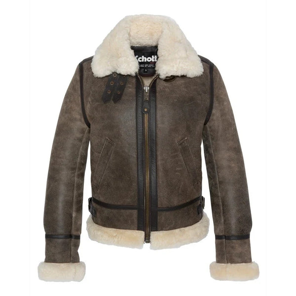 SCHOTT Giacca LCW1257H in montone marrone scuro con zip 