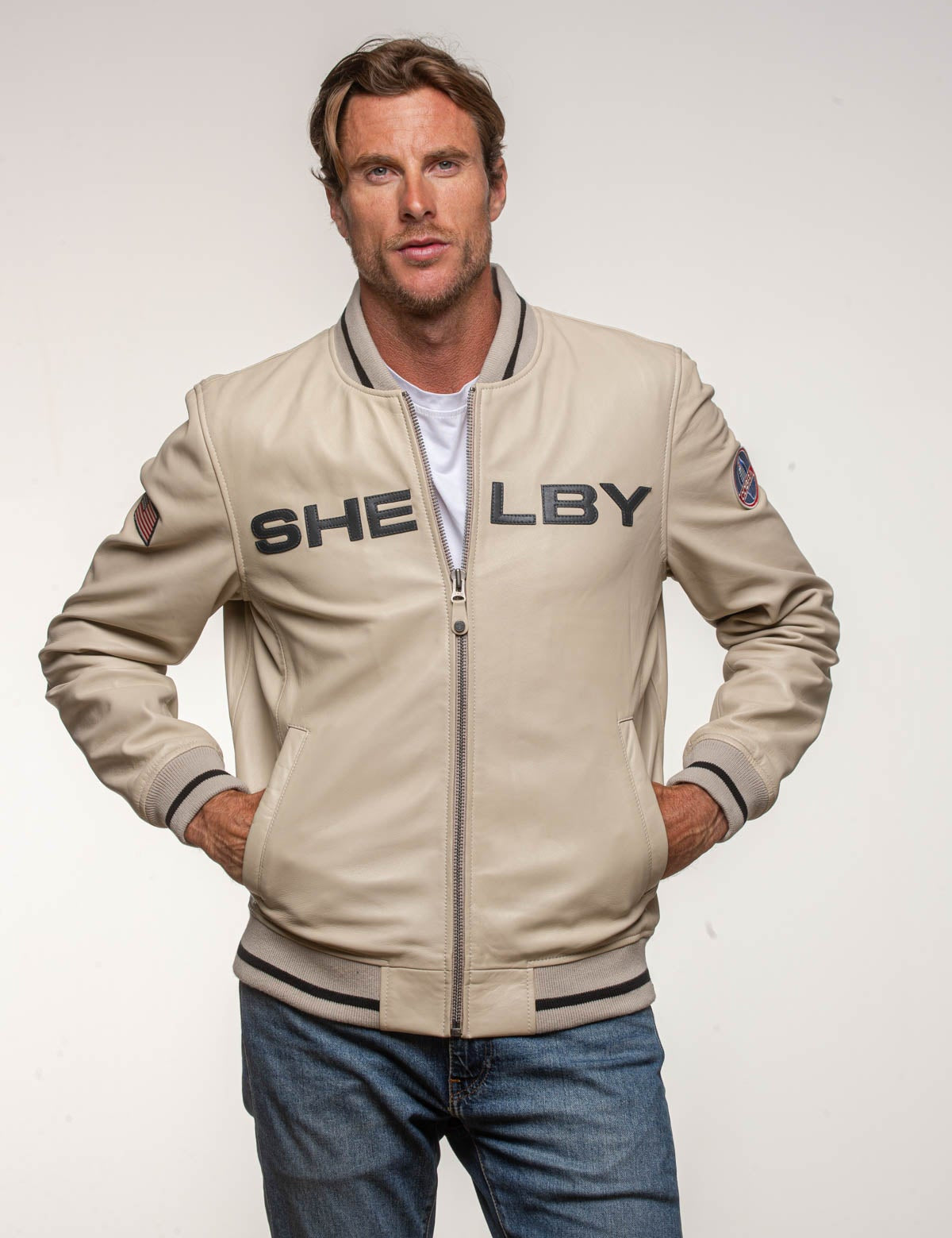 SHELBY Bomber uomo Dallas in pelle di montone ecru con zip 