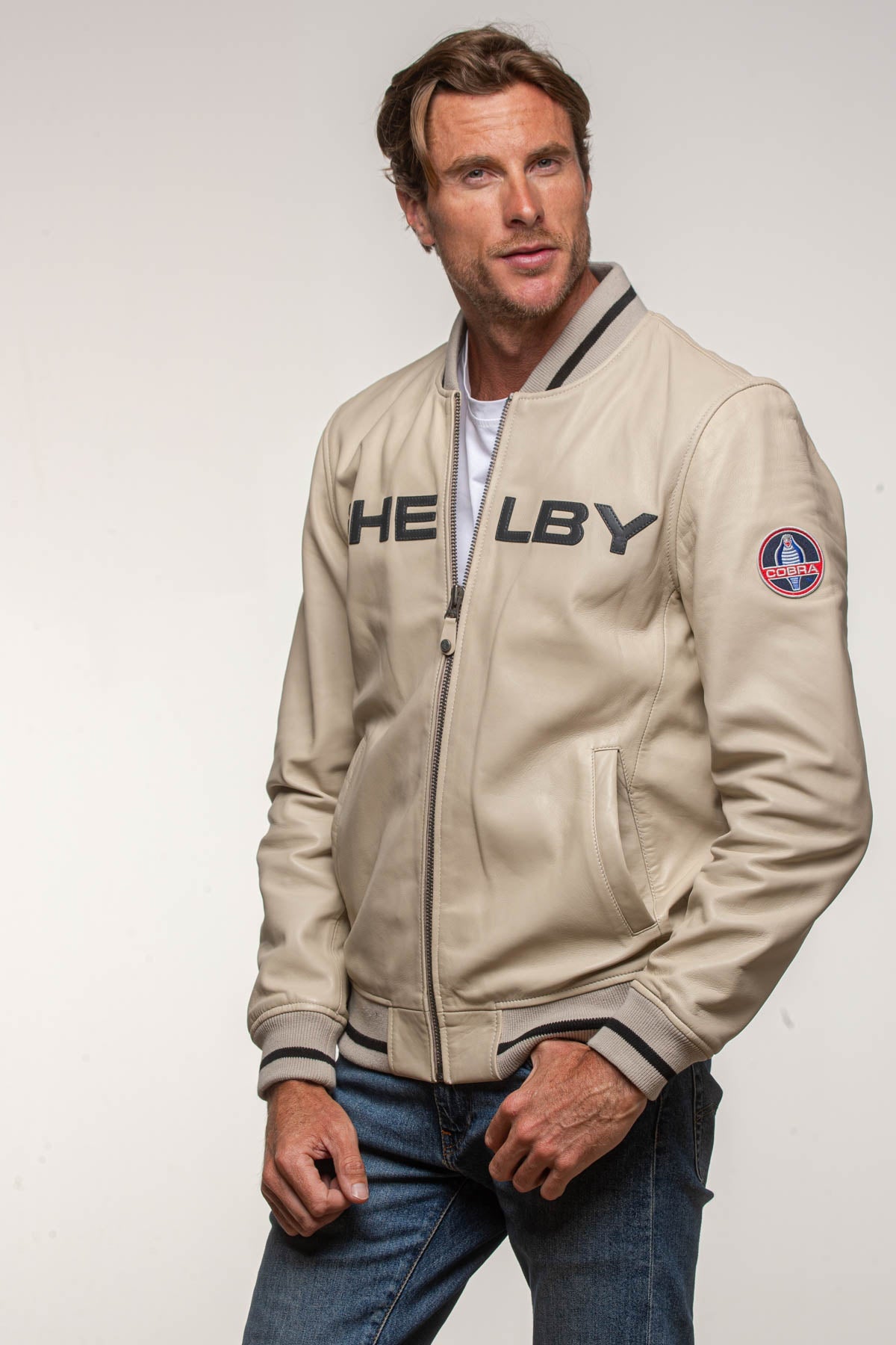 SHELBY Bomber uomo Dallas in pelle di montone ecru con zip 