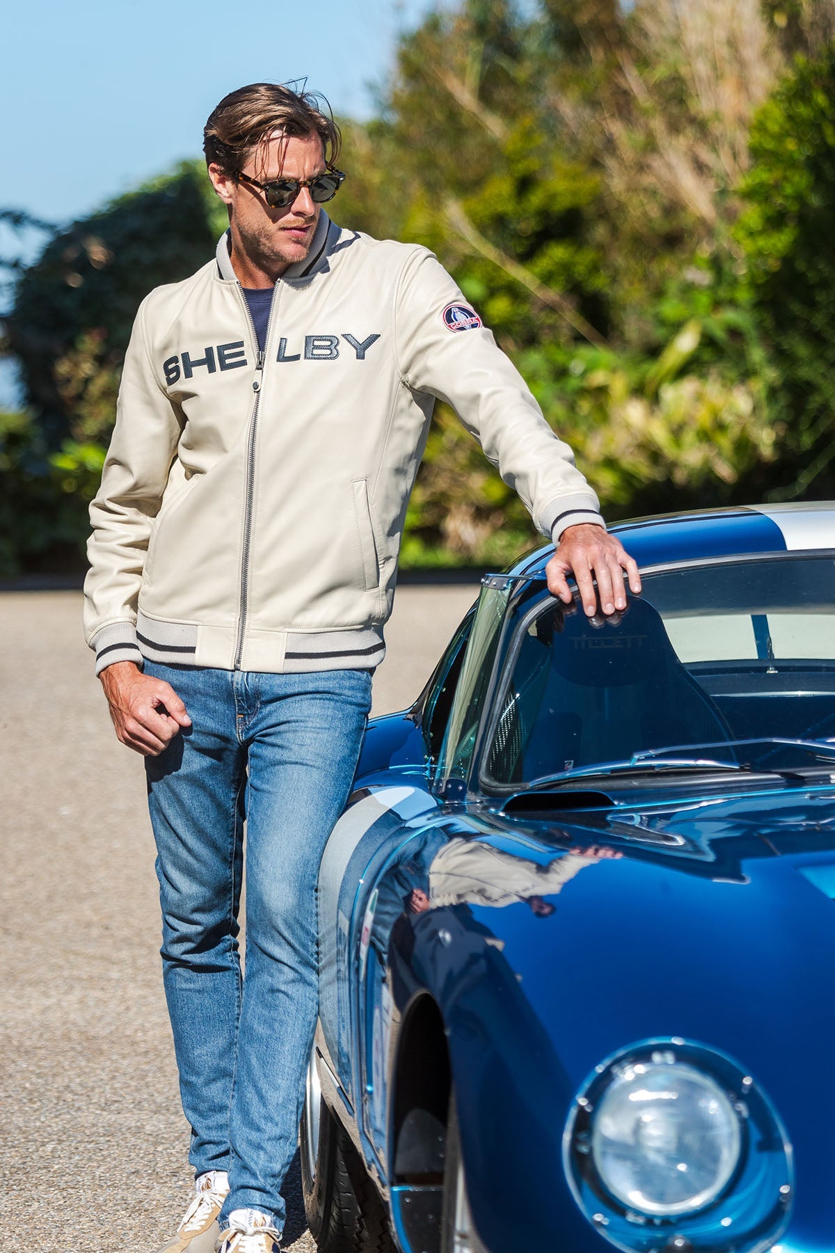 SHELBY Bomber uomo Dallas in pelle di montone ecru con zip 