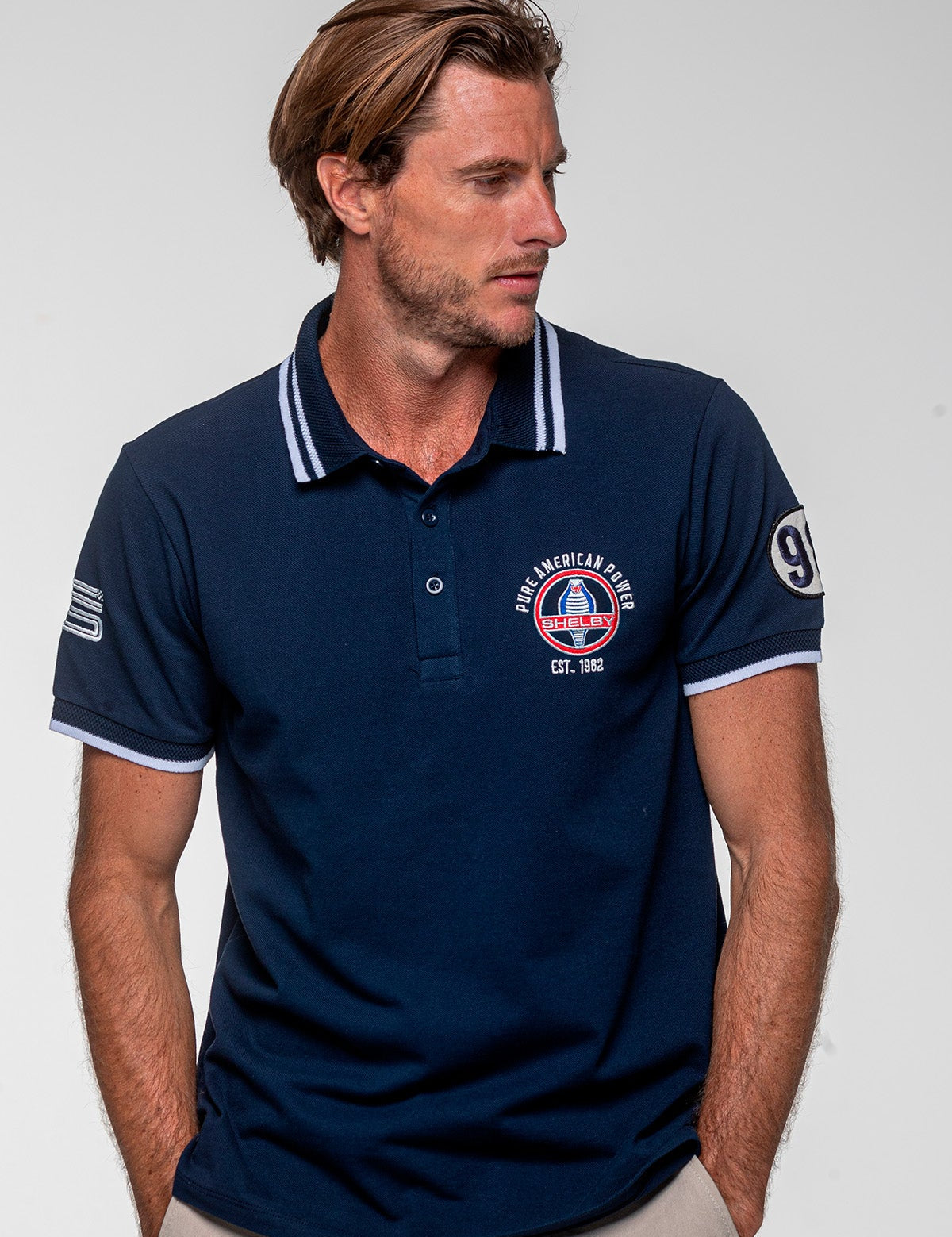 SHELBY Polo uomo Farmer in cotone blu navy a maniche corte 