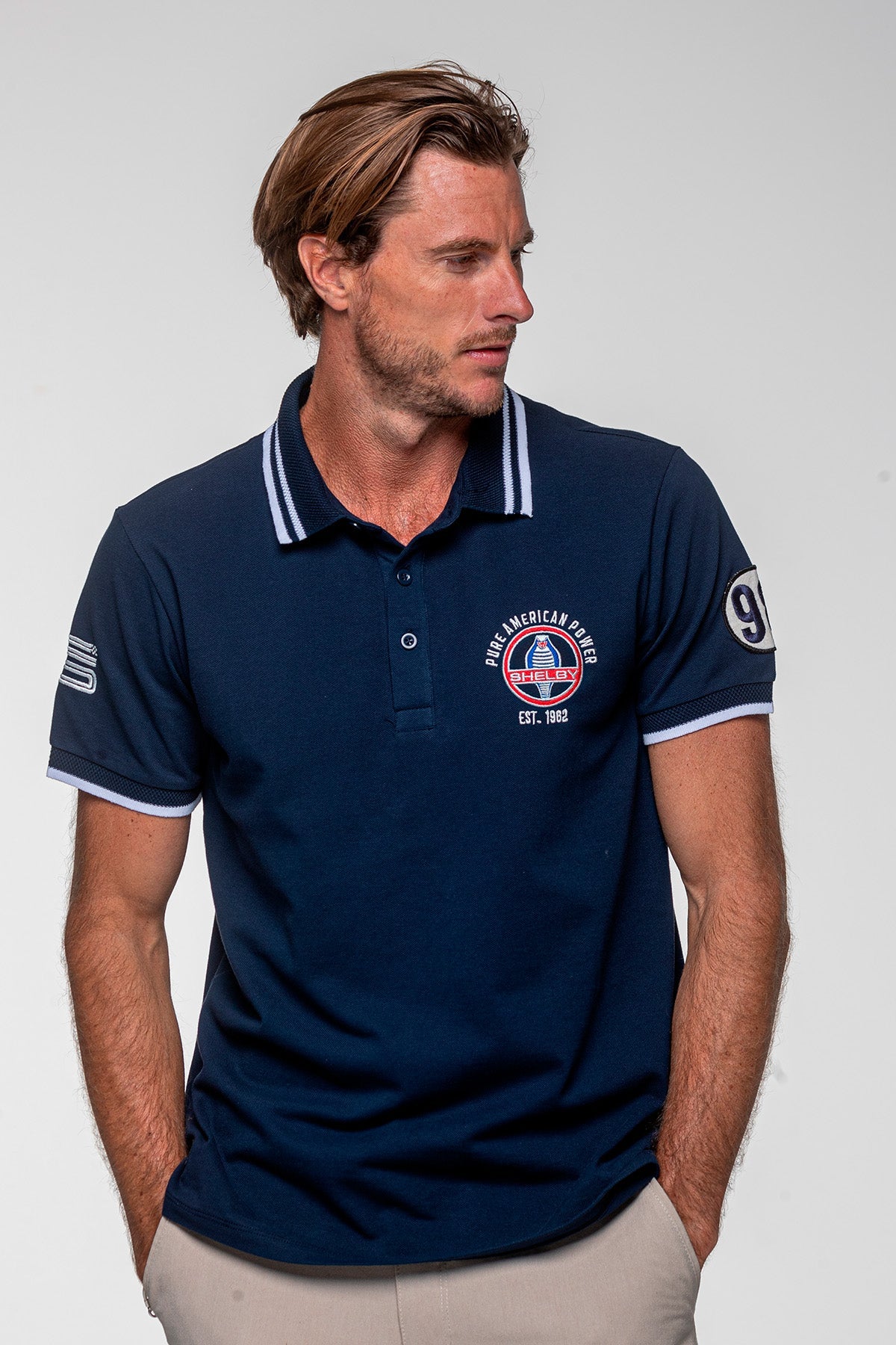 SHELBY Polo uomo Farmer in cotone blu navy a maniche corte 