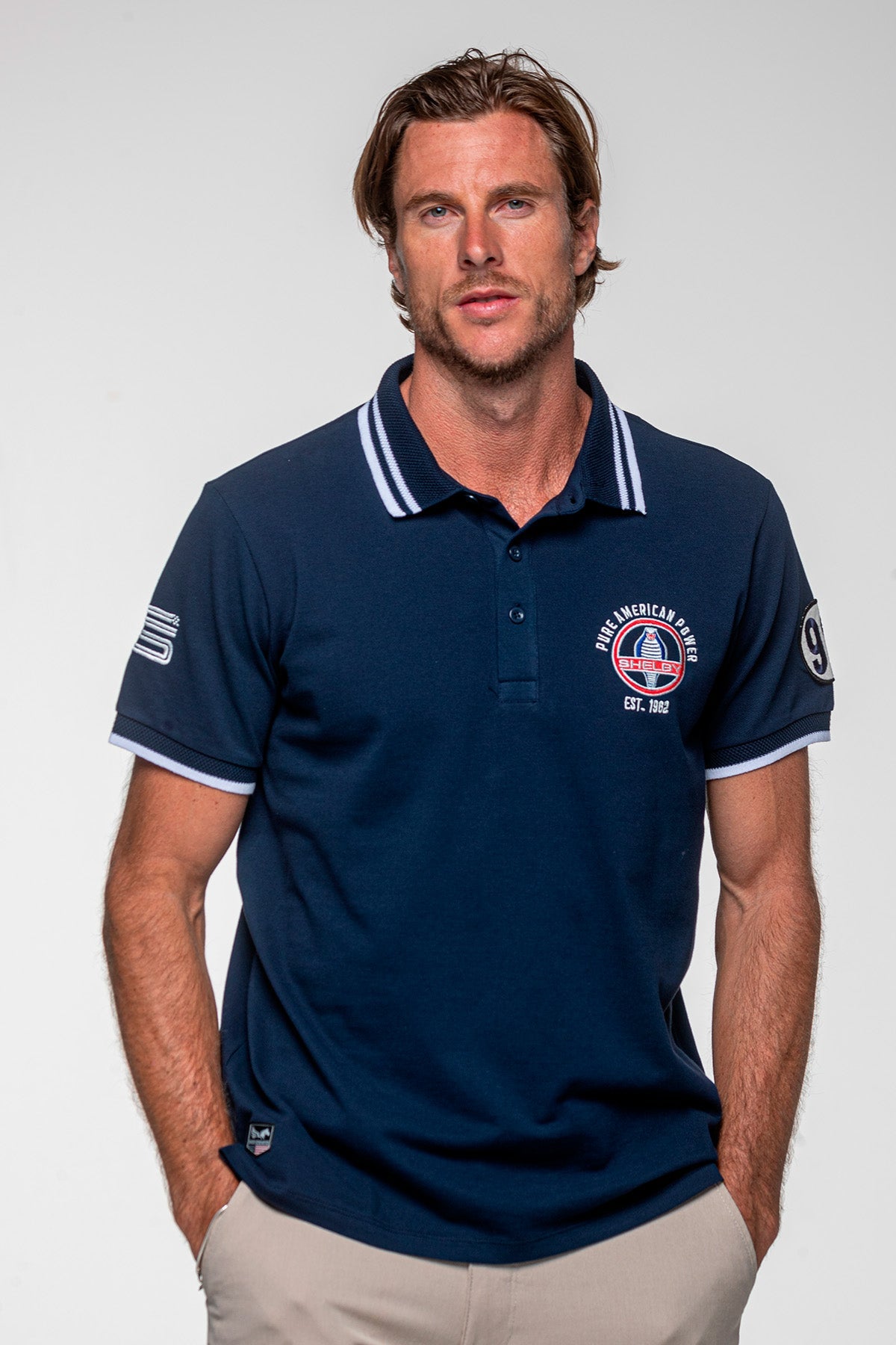 SHELBY Polo uomo Farmer in cotone blu navy a maniche corte 