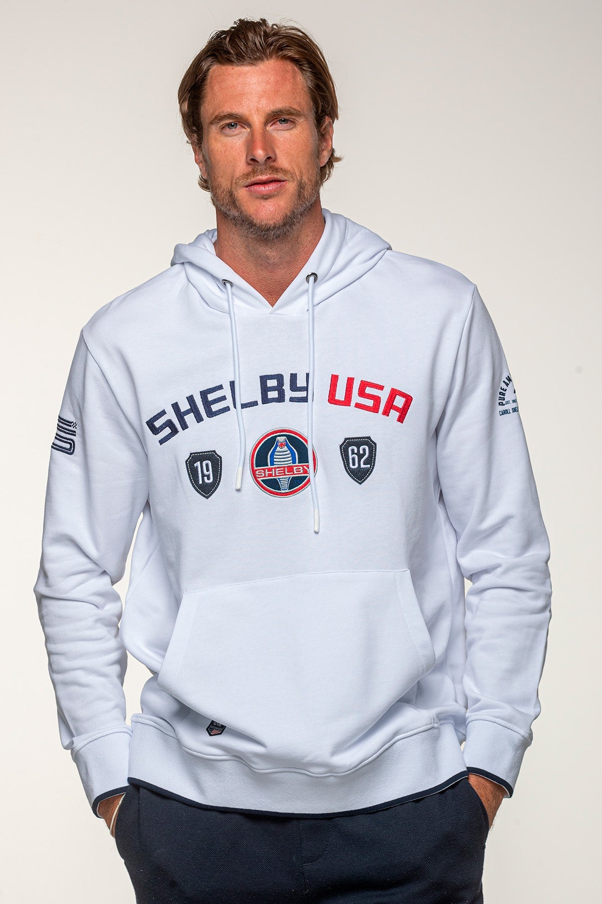 SHELBY Felpa uomo Mustang in cotone bianco con cappuccio 