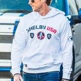 SHELBY Felpa uomo Mustang in cotone bianco con cappuccio 