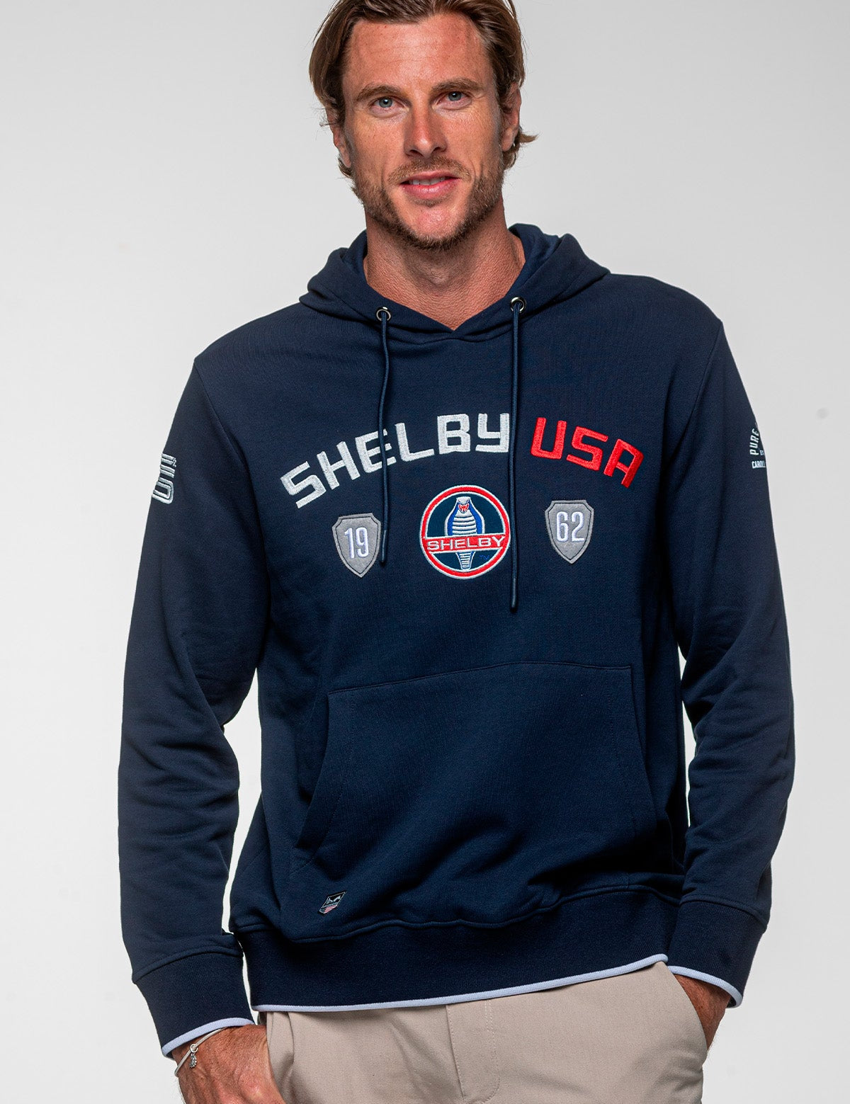 SHELBY Felpa uomo Mustang in cotone blu navy con cappuccio 