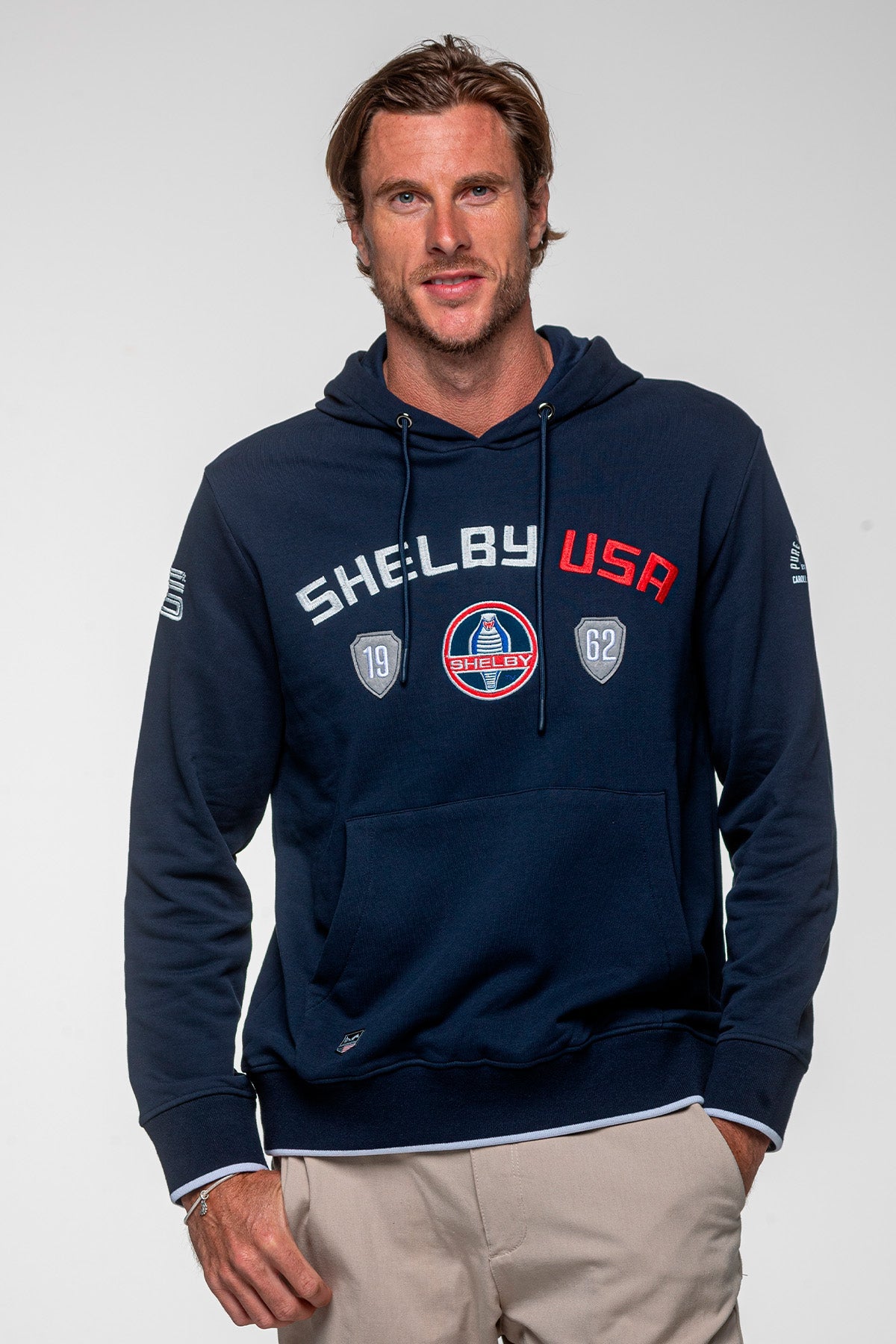 SHELBY Felpa uomo Mustang in cotone blu navy con cappuccio 