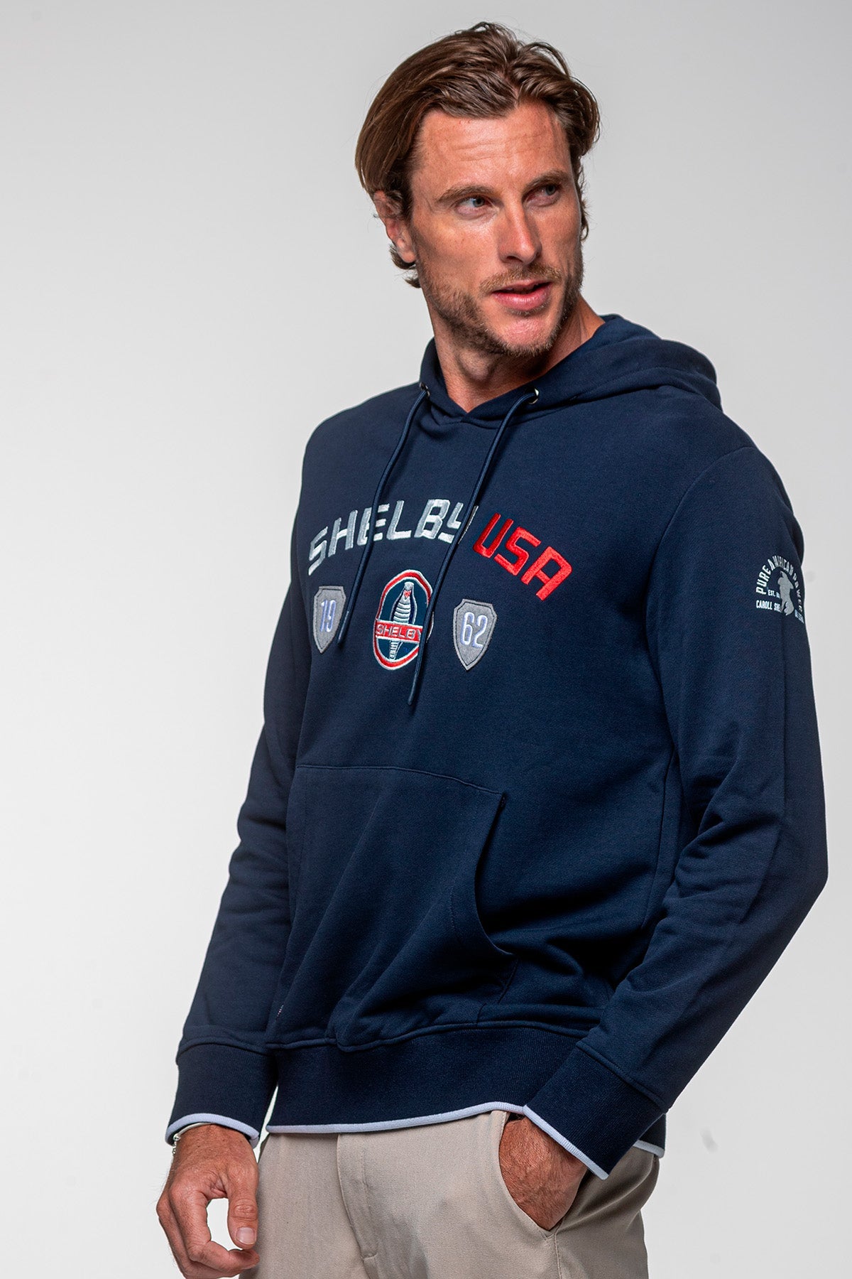 SHELBY Felpa uomo Mustang in cotone blu navy con cappuccio 