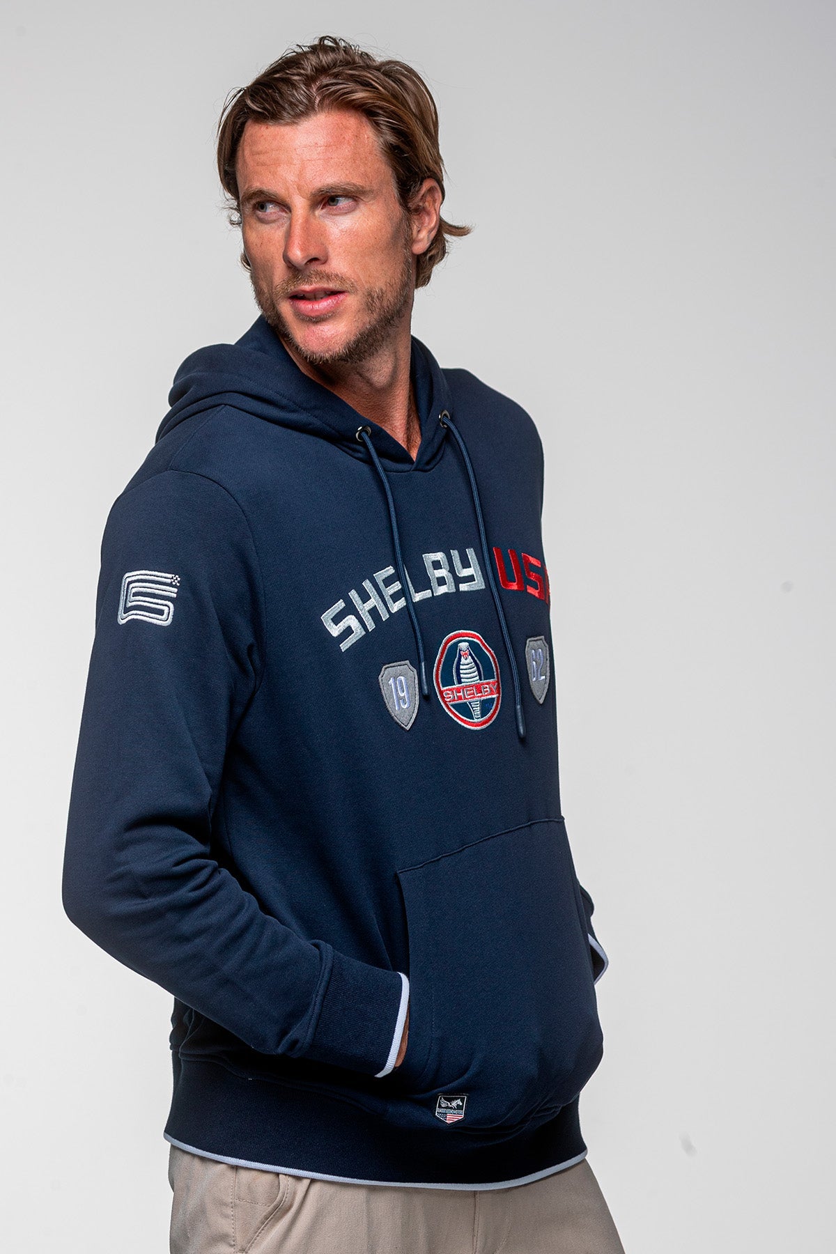 SHELBY Felpa uomo Mustang in cotone blu navy con cappuccio 