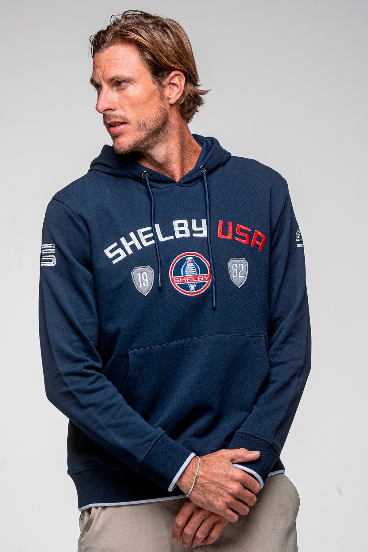 SHELBY Felpa uomo Mustang in cotone blu navy con cappuccio 