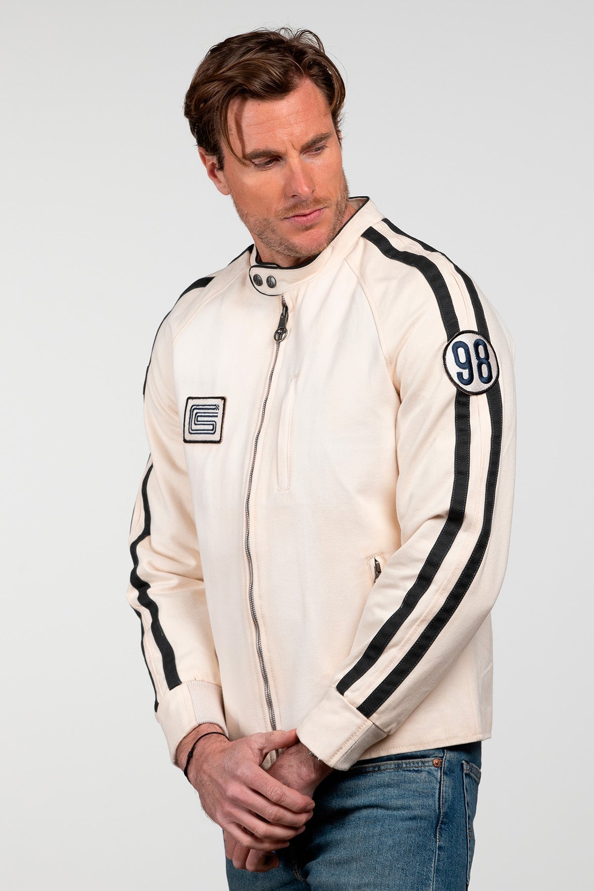 SHELBY Giubbotto uomo O'Shell in canvas ecru con zip 