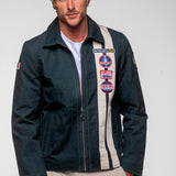 SHELBY Giubbotto uomo Snake in canvas blu con zip e dettagli racing 