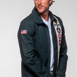 SHELBY Giubbotto uomo Snake in canvas blu con zip e dettagli racing 