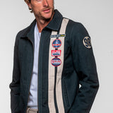 SHELBY Giubbotto uomo Snake in canvas blu con zip e dettagli racing 