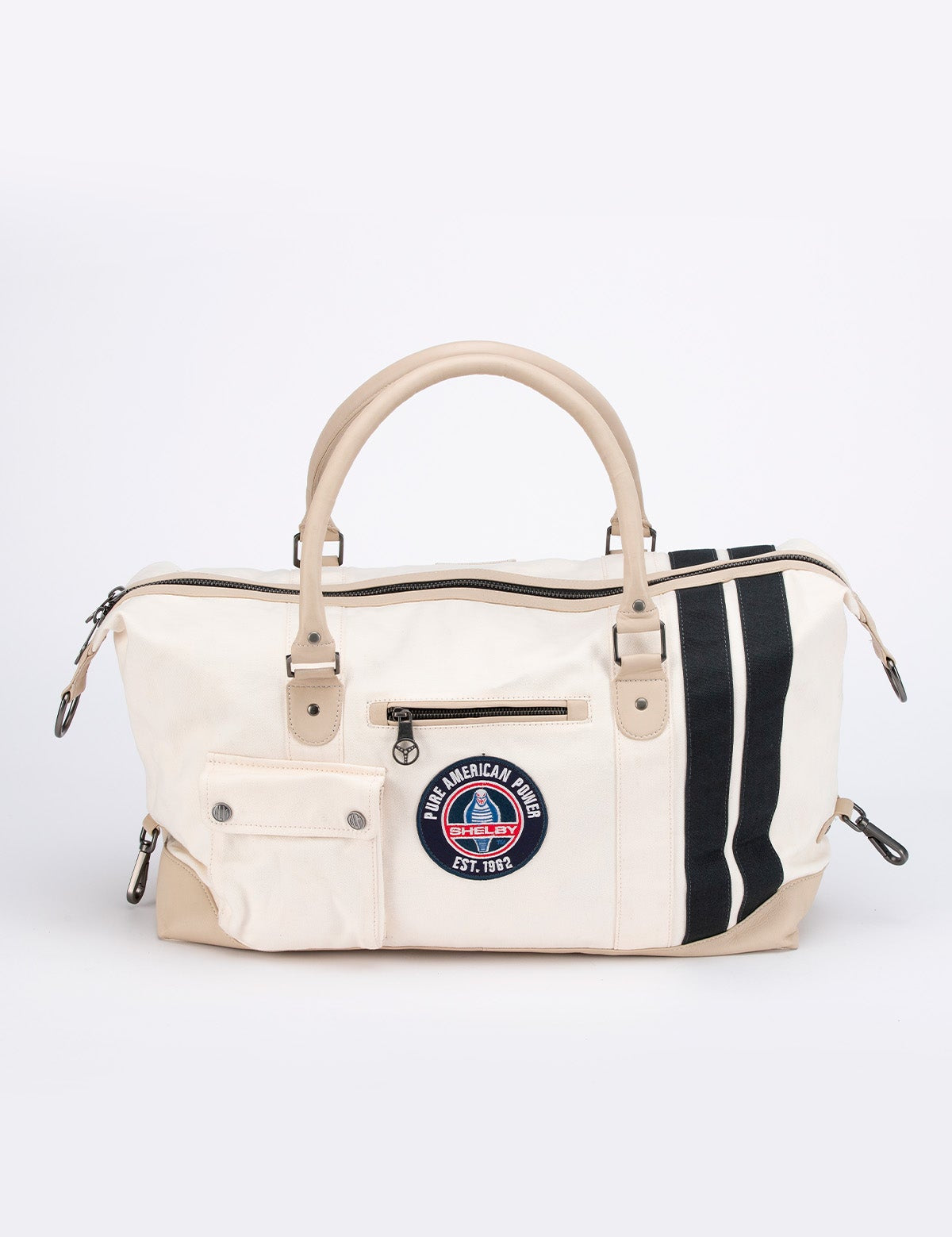 SHELBY Borsone da viaggio V67 48h in pelle e canvas ecru 