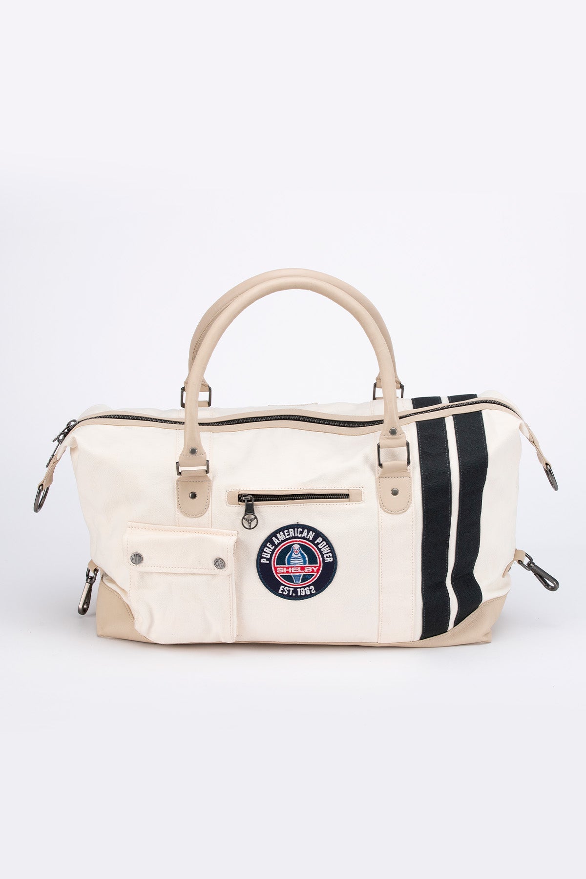 SHELBY Borsone da viaggio V67 48h in pelle e canvas ecru 