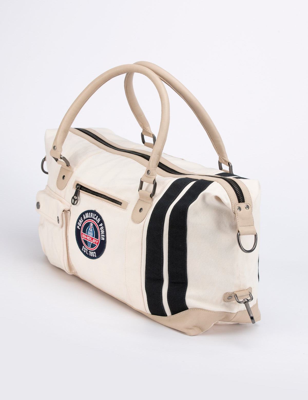 SHELBY Borsone da viaggio V67 48h in pelle e canvas ecru 