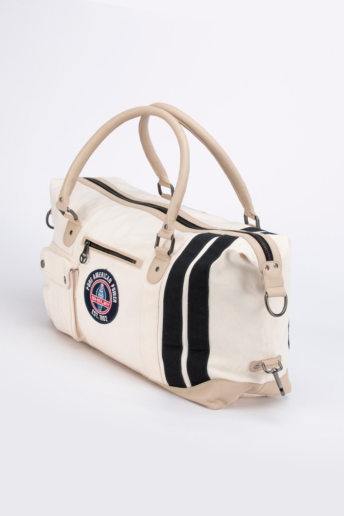 SHELBY Borsone da viaggio V67 48h in pelle e canvas ecru 