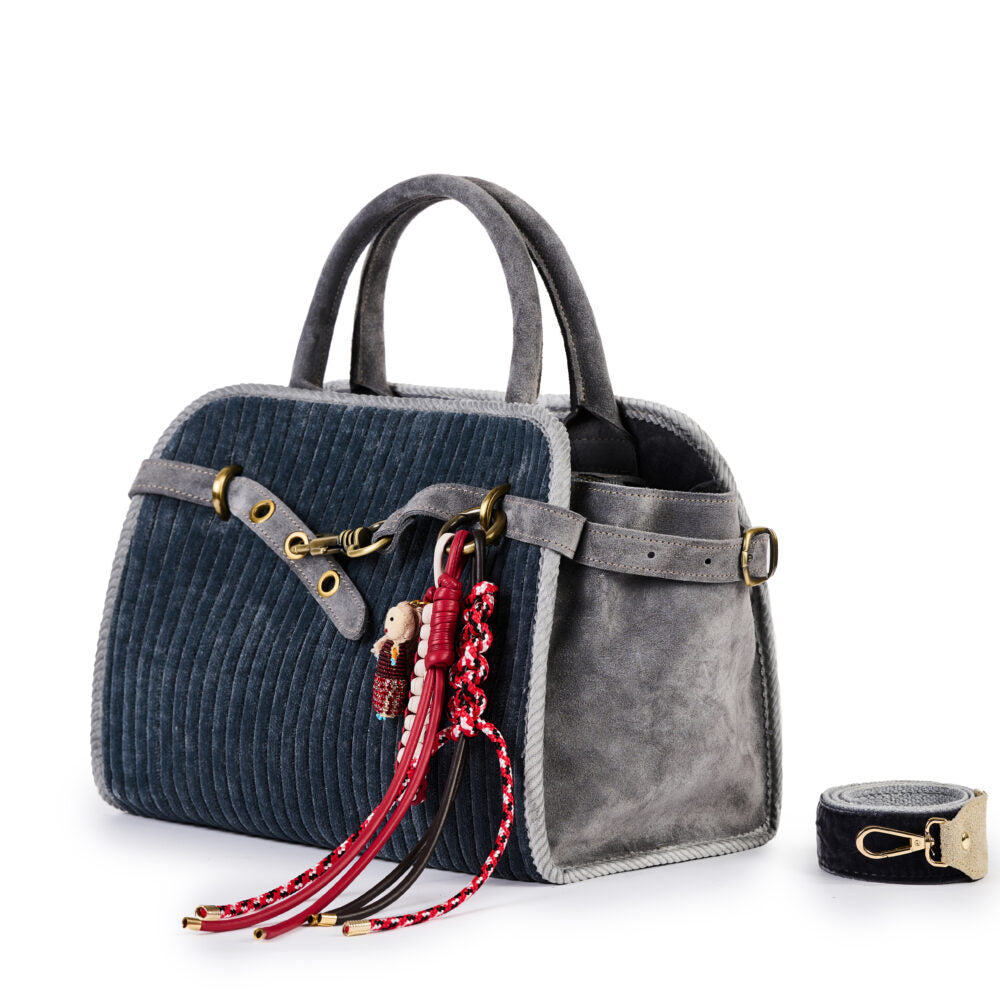 VIAMAIL BAG Borsa April Velvet E05 in velluto a coste grigio 