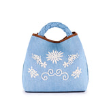 VIAMAIL BAG Borsa secchiello donna Coral Trim in jeans ricamato a mano 