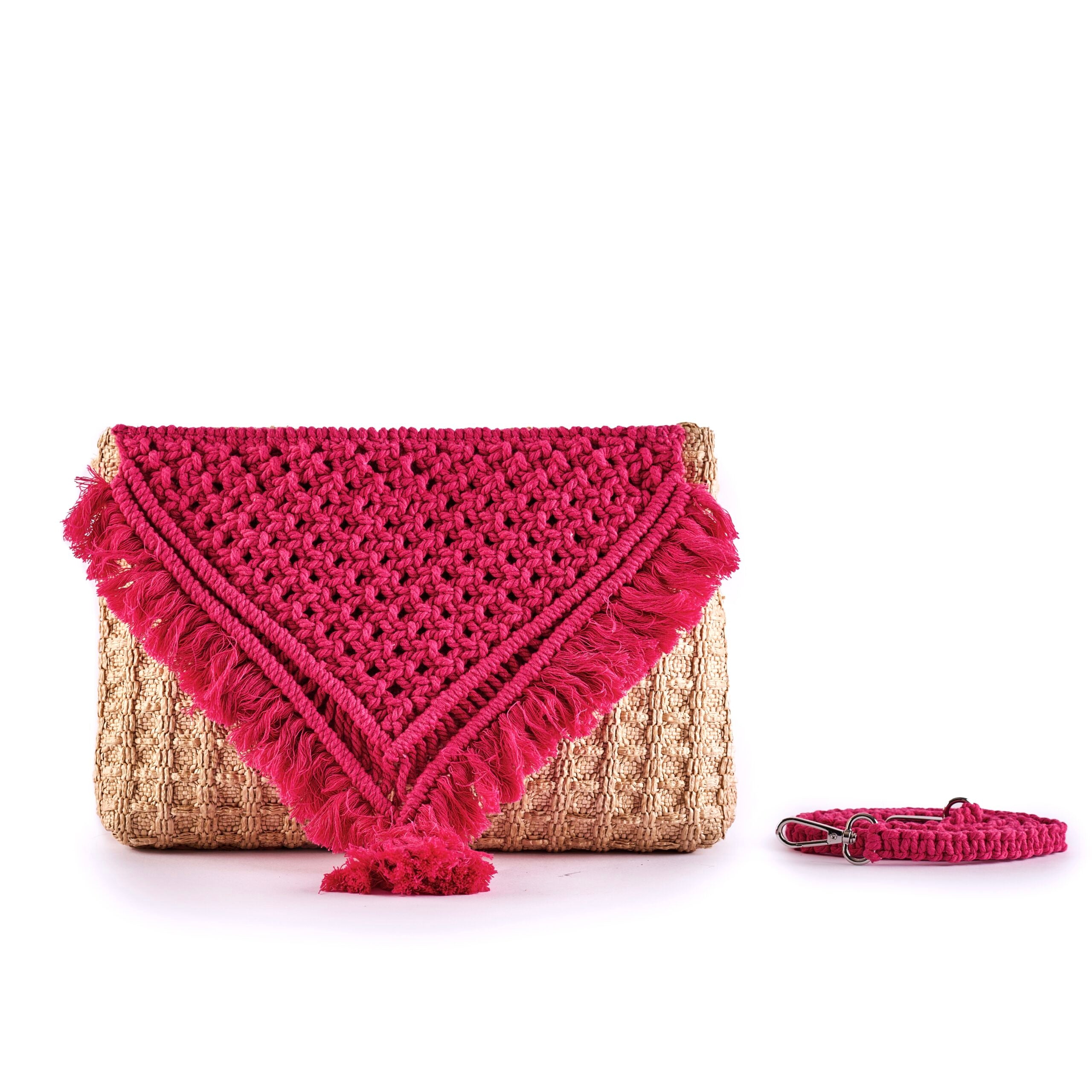 VIAMAIL BAG Pochette donna Ivissa in rafia con ricamo a mano 