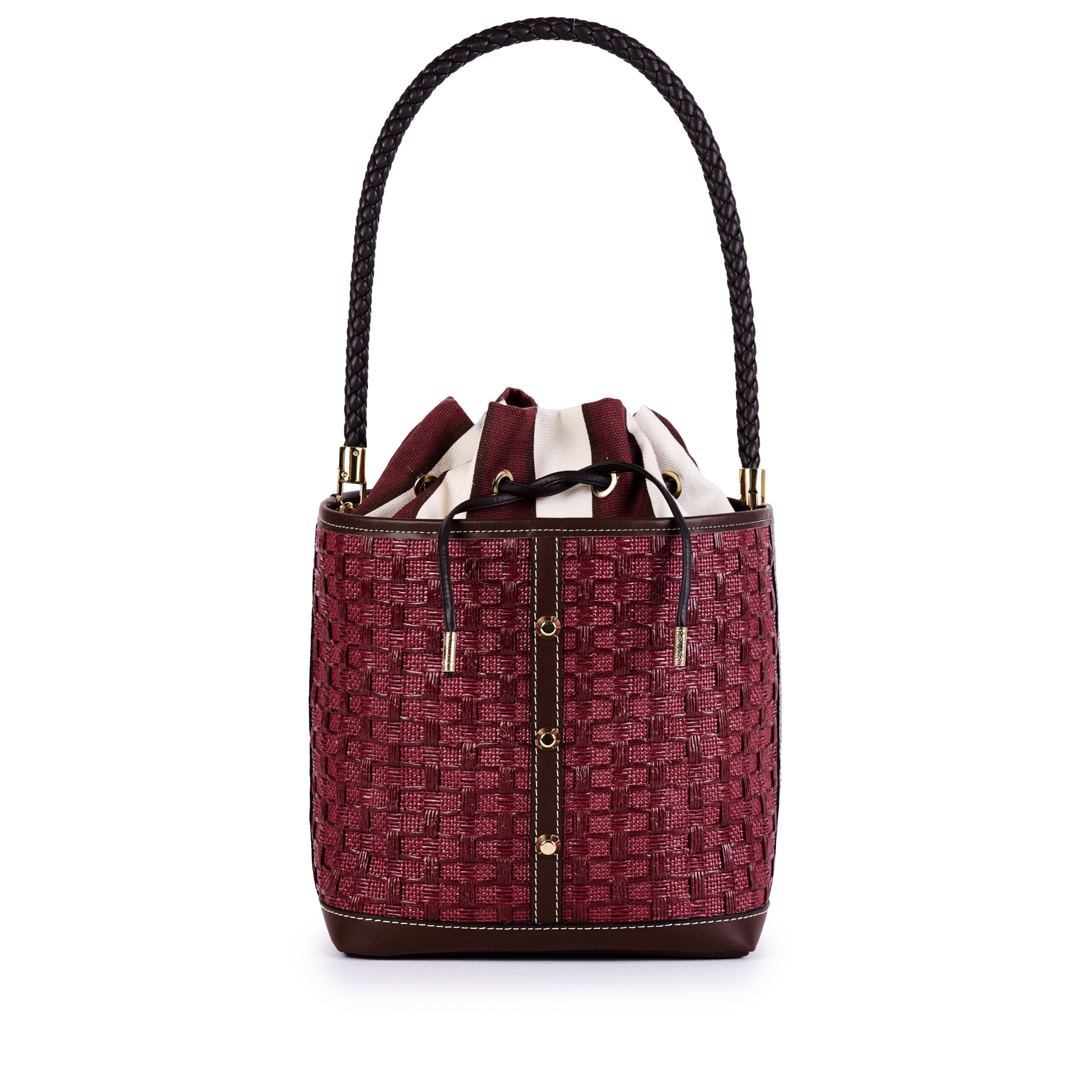 VIAMAIL BAG Borsa secchiello in rafia e pelle Bouquet Rattan bordeaux 