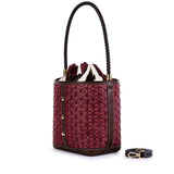 VIAMAIL BAG Borsa secchiello in rafia e pelle Bouquet Rattan bordeaux 