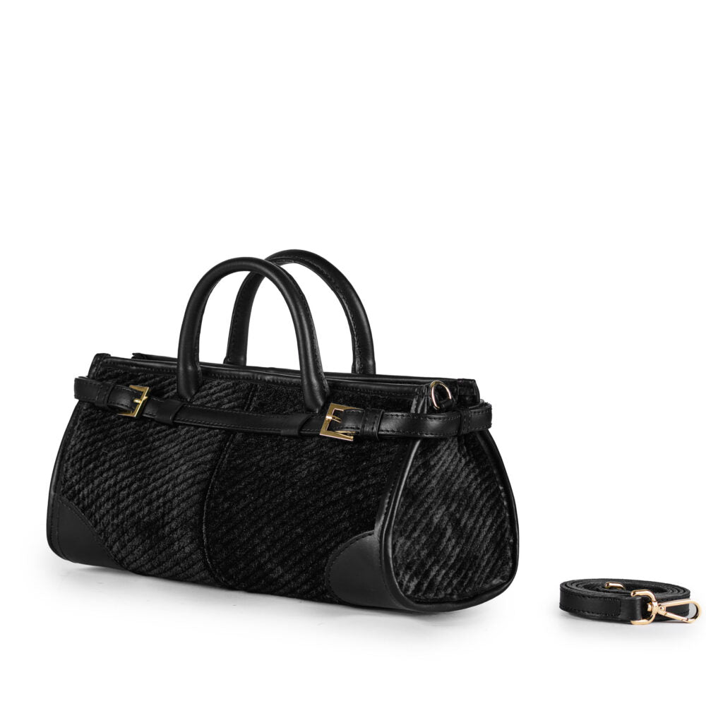 VIAMAIL BAG Borsa Colette Stone L06 nera in ciniglia jacquard 
