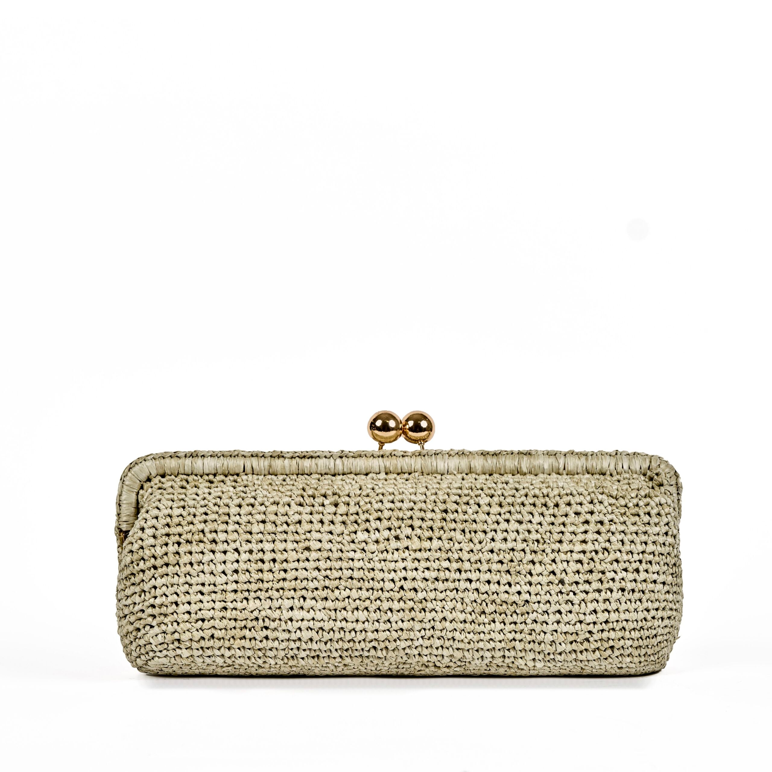 VIAMAIL BAG Pochette in rafia Cora Crochet salvia con tracolla a catena 
