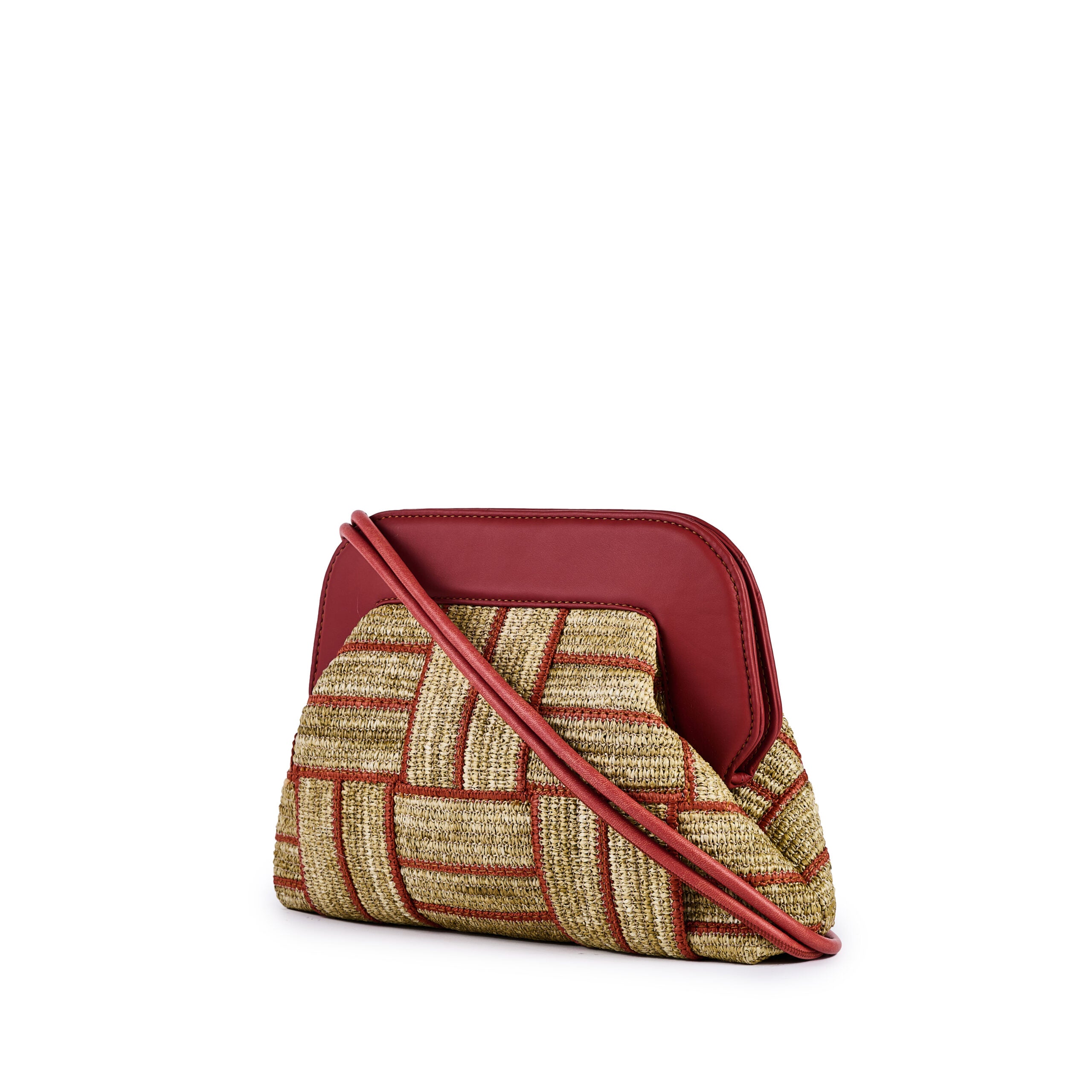 VIAMAIL BAG Borsa in rafia intrecciata Dalia Net verde e rossa con tracolla 