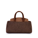 VIAMAIL BAG Borsa in rafia jacquard Lizzy Rover marrone e nera con camoscio 