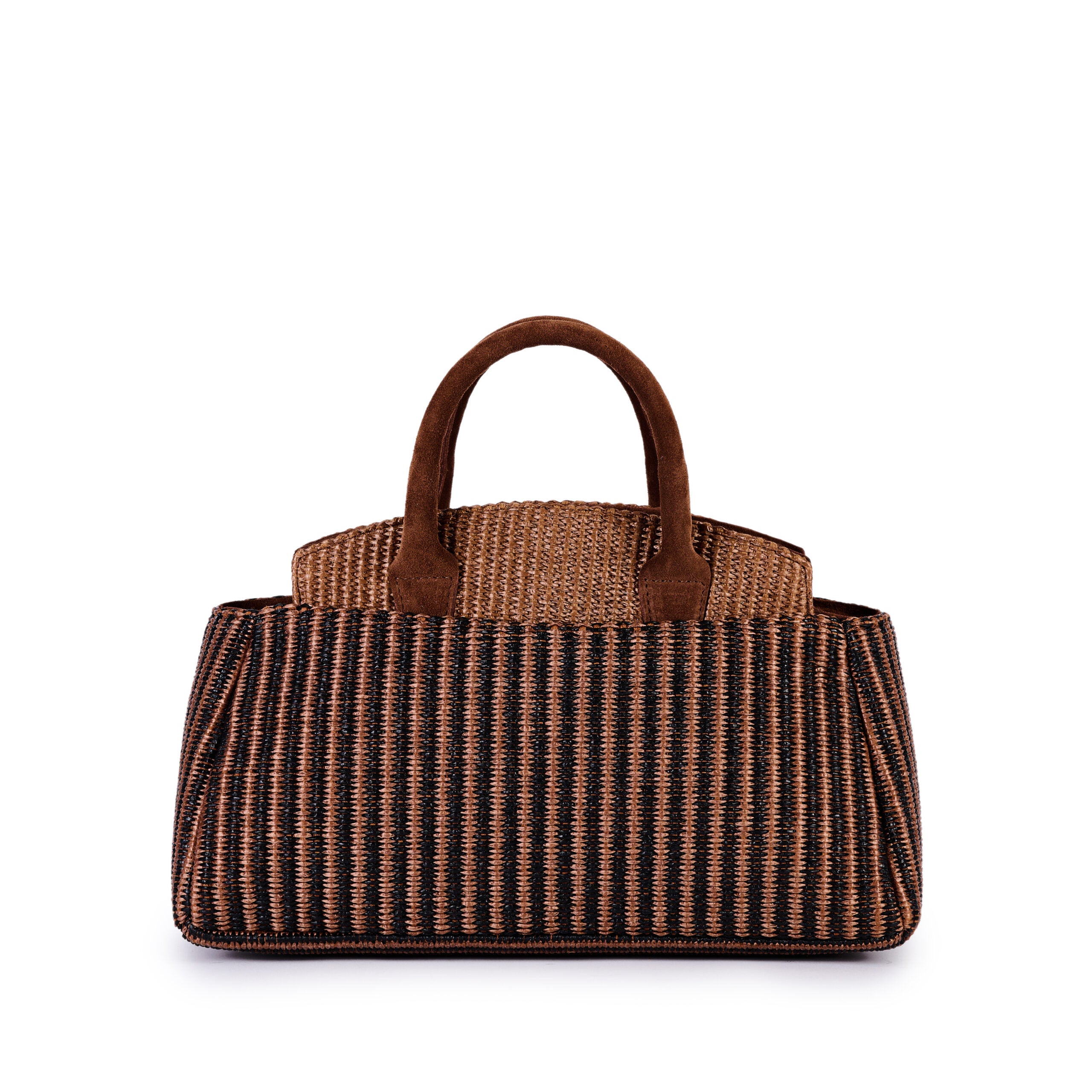 VIAMAIL BAG Borsa in rafia jacquard Lizzy Rover marrone e nera con camoscio 