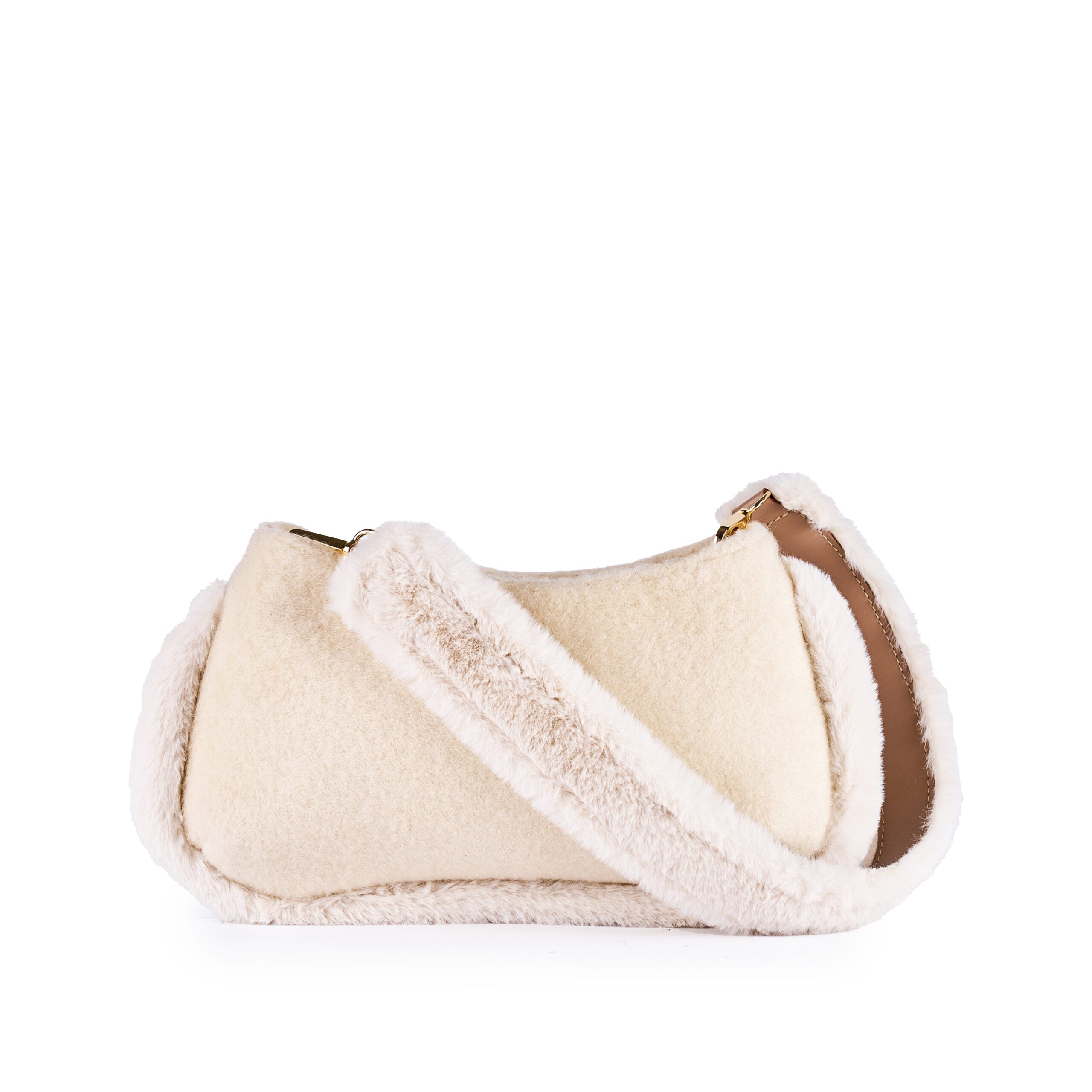 VIAMAIL BAG Borsa Lulu Wool A01 bianca in lana con pelliccia ecologica 
