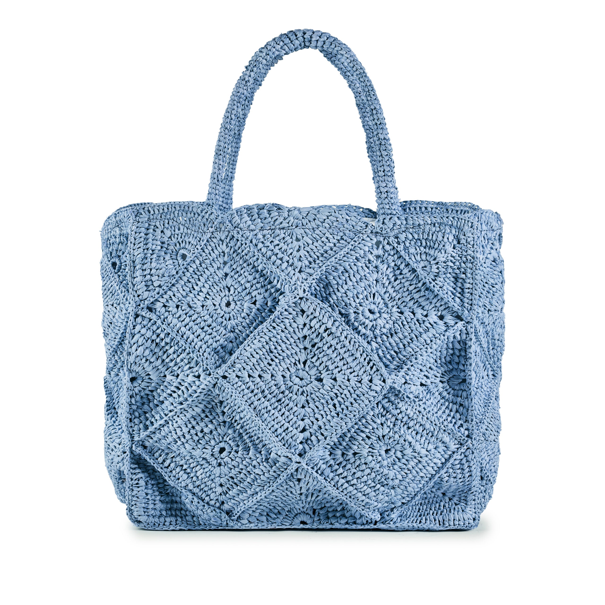 VIAMAIL BAG Borsa in rafia crochet Milo azzurra fatta a mano 