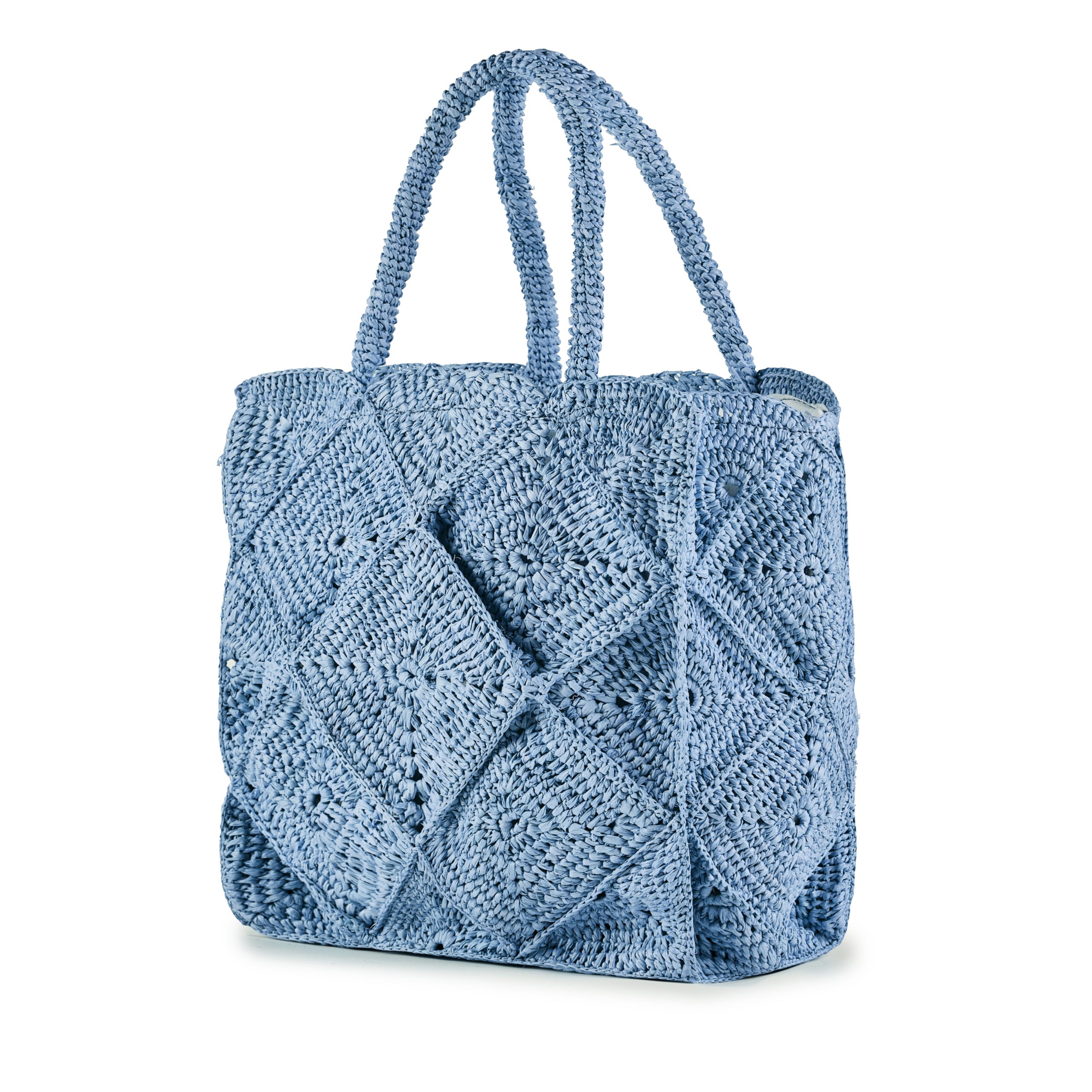 VIAMAIL BAG Borsa in rafia crochet Milo azzurra fatta a mano 