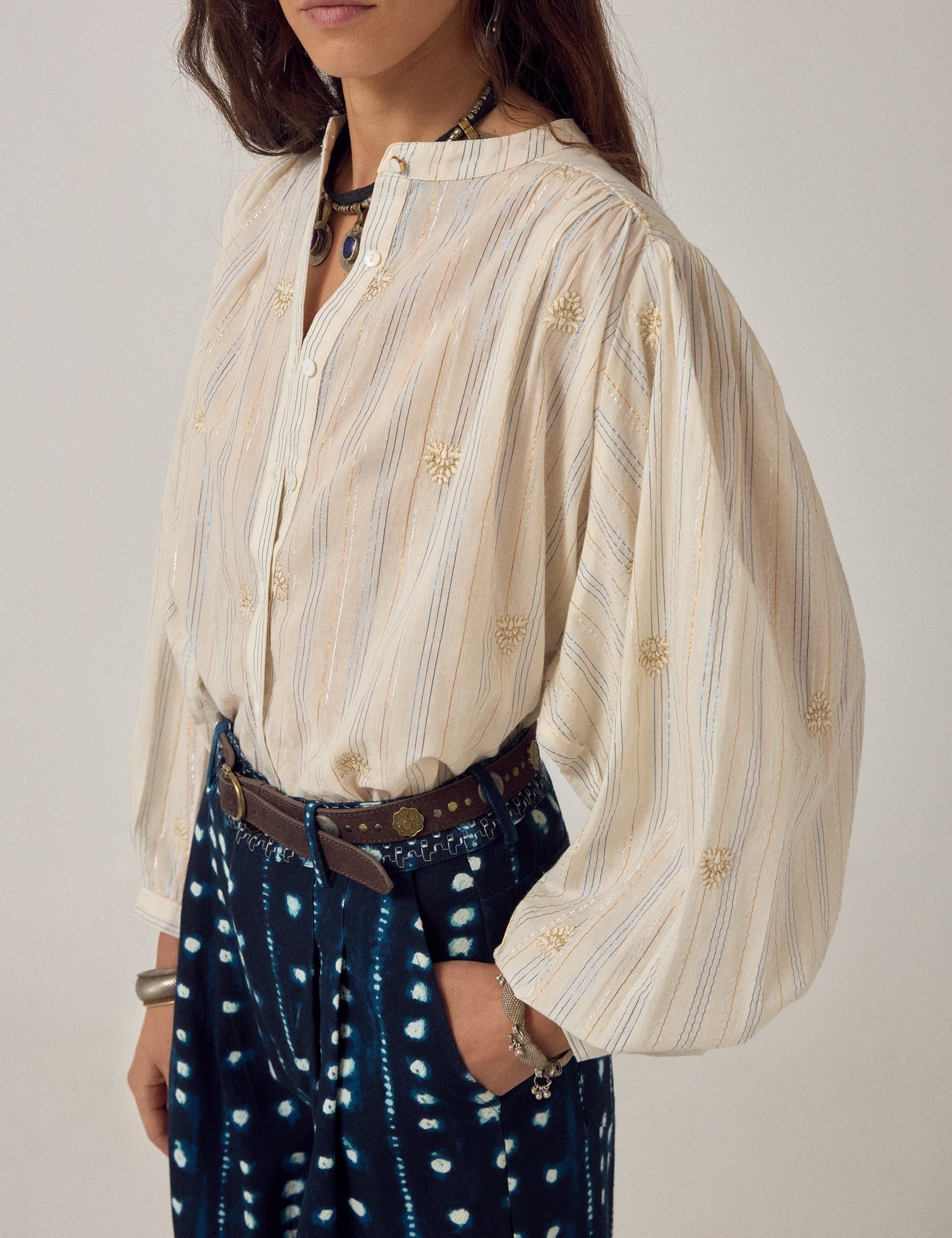 MAISON HOTEL Blusa donna Caroline in cotone a righe lurex 