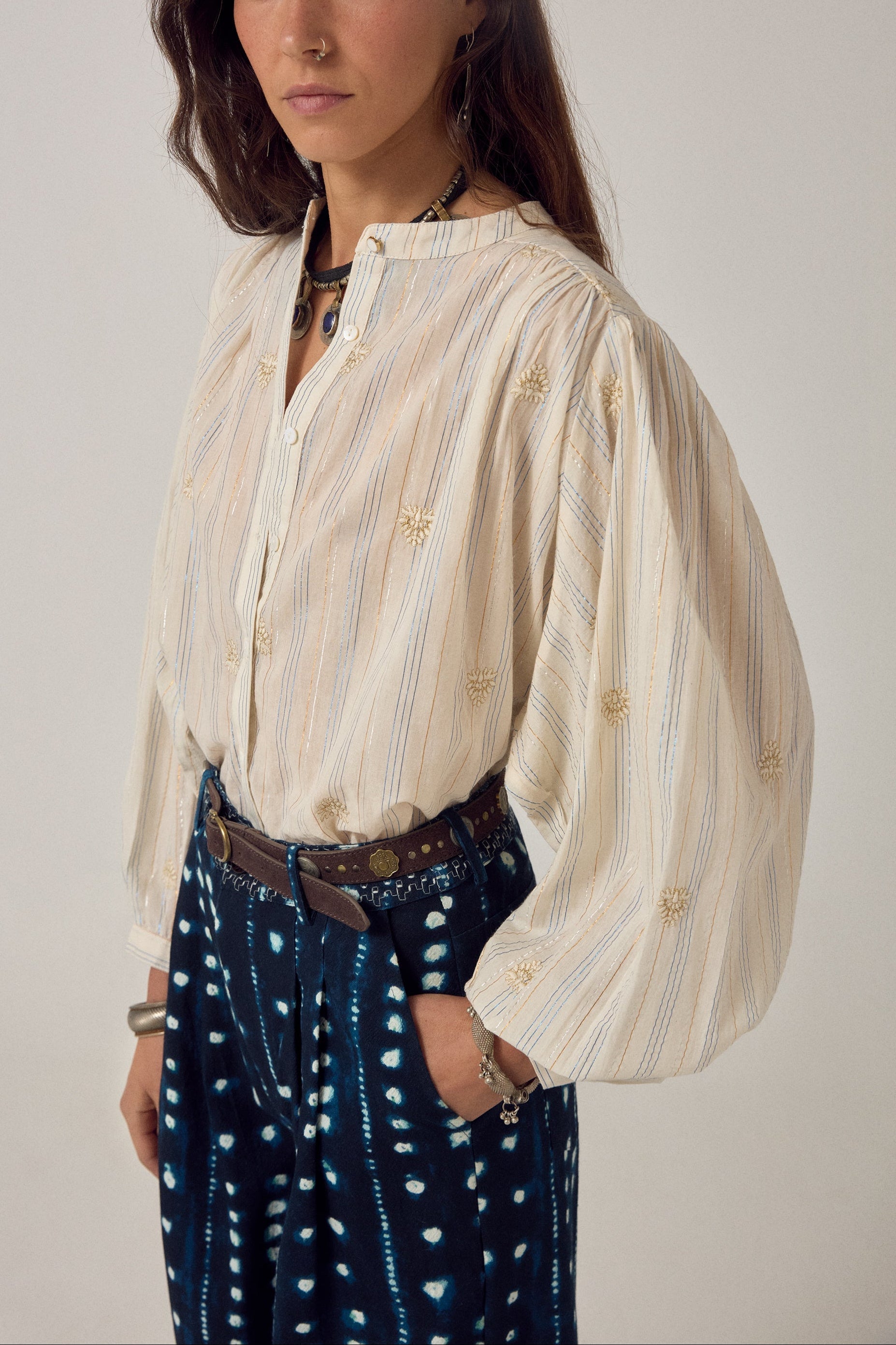 MAISON HOTEL Blusa donna Caroline in cotone a righe lurex 