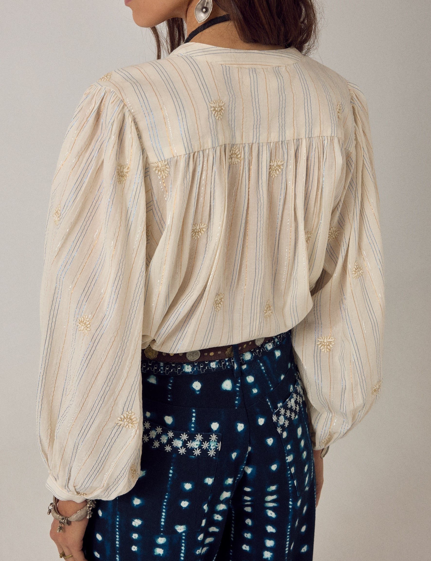 MAISON HOTEL Blusa donna Caroline in cotone a righe lurex 