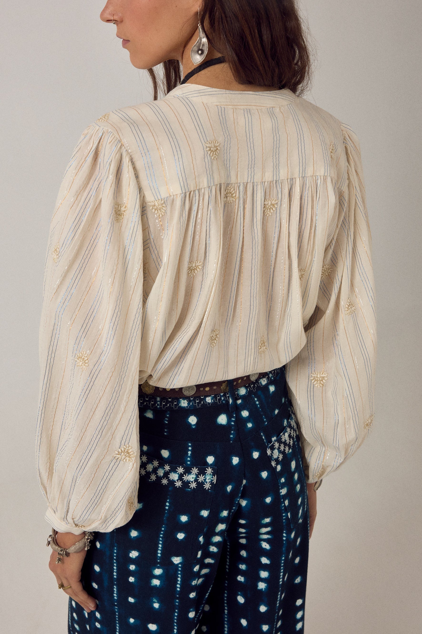 MAISON HOTEL Blusa donna Caroline in cotone a righe lurex 