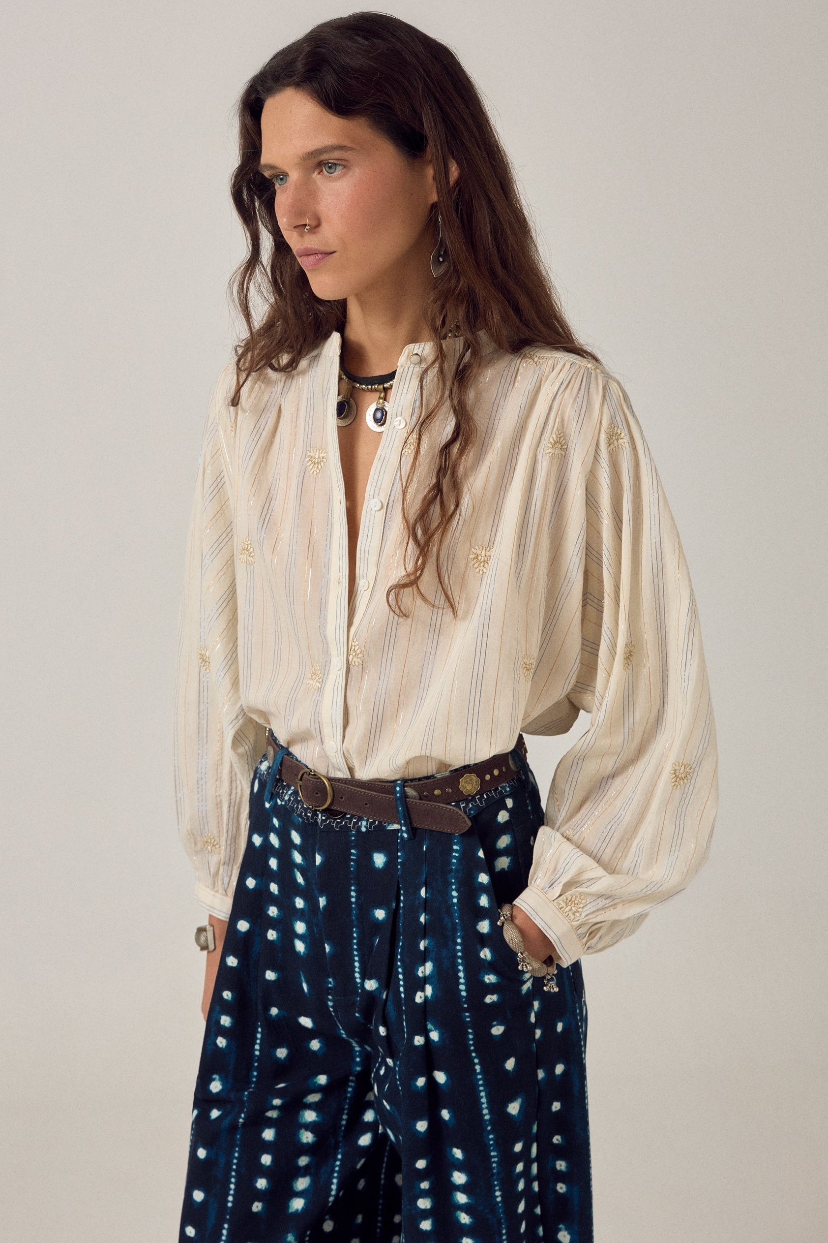 MAISON HOTEL Blusa donna Caroline in cotone a righe lurex 