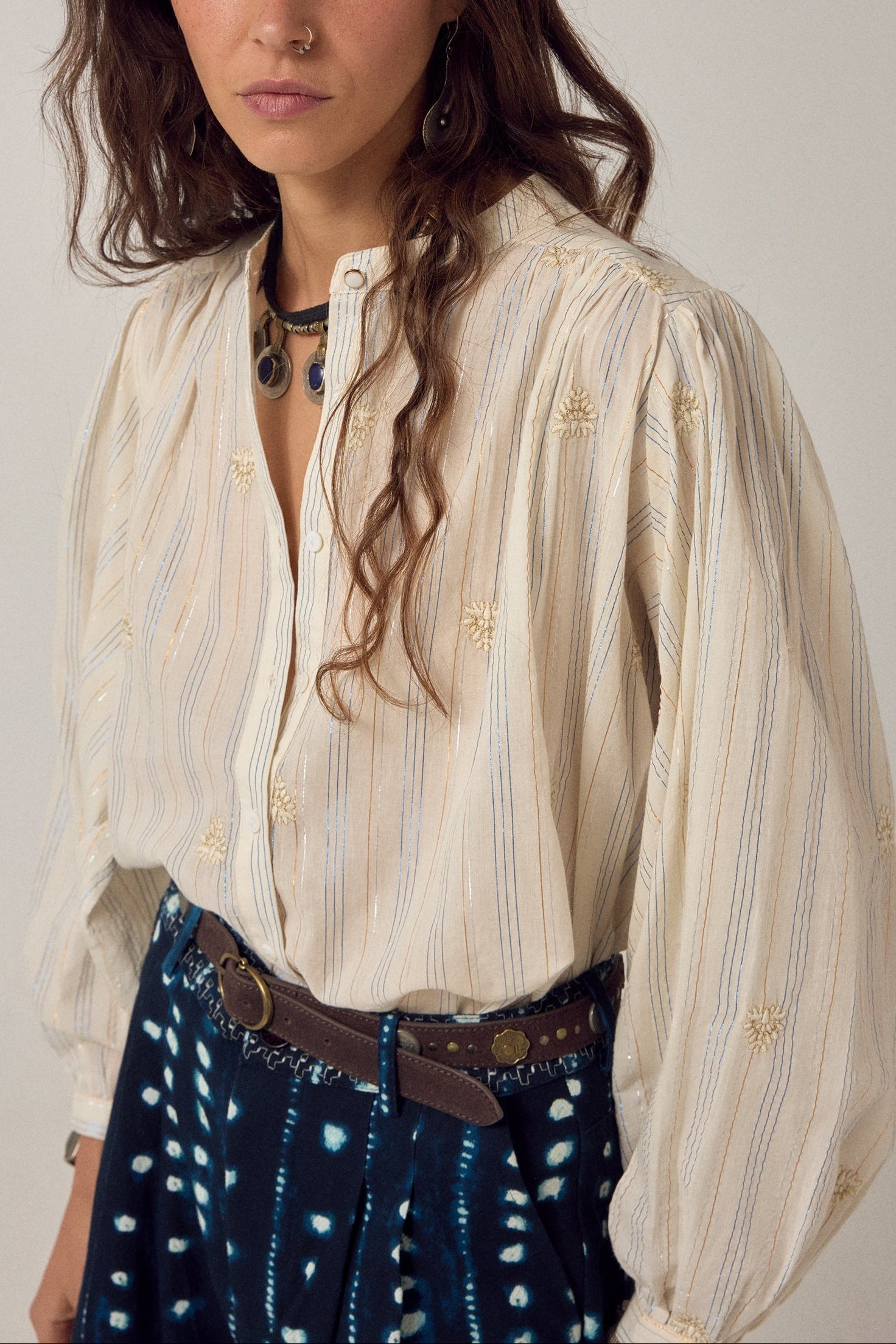 MAISON HOTEL Blusa donna Caroline in cotone a righe lurex 