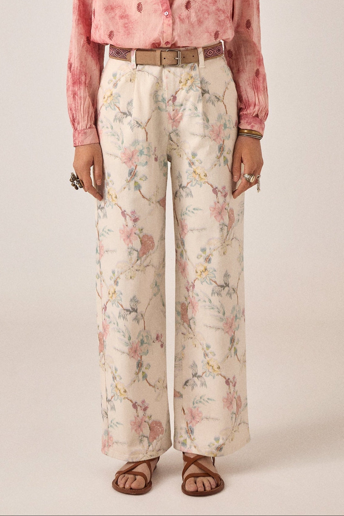 MAISON HOTEL Pantaloni donna Lirio Botanica in cotone a vita alta 