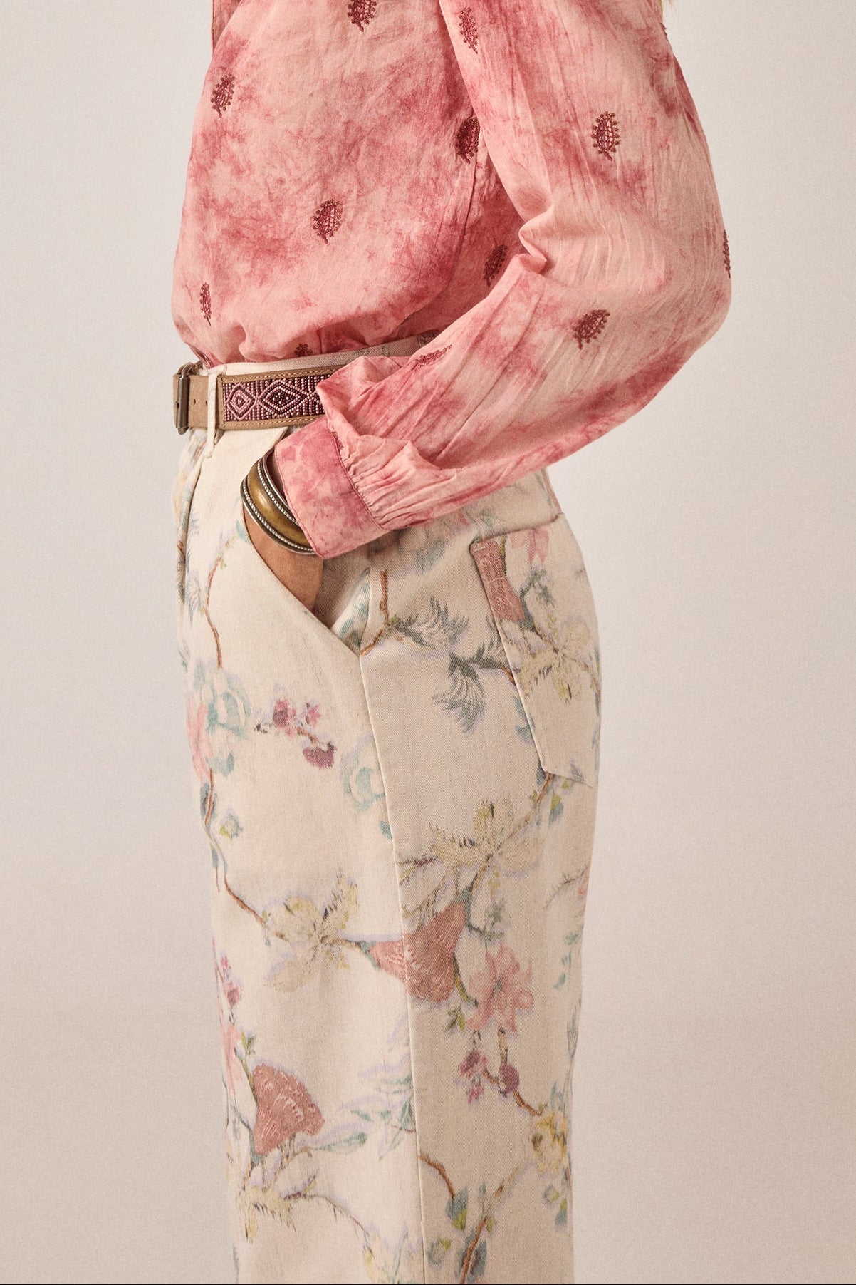 MAISON HOTEL Pantaloni donna Lirio Botanica in cotone a vita alta 