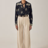 MAISON HOTEL Pantalone donna Marina Sand in lino e cotone 