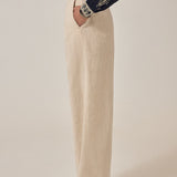 MAISON HOTEL Pantalone donna Marina Sand in lino e cotone 