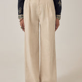 MAISON HOTEL Pantalone donna Marina Sand in lino e cotone 