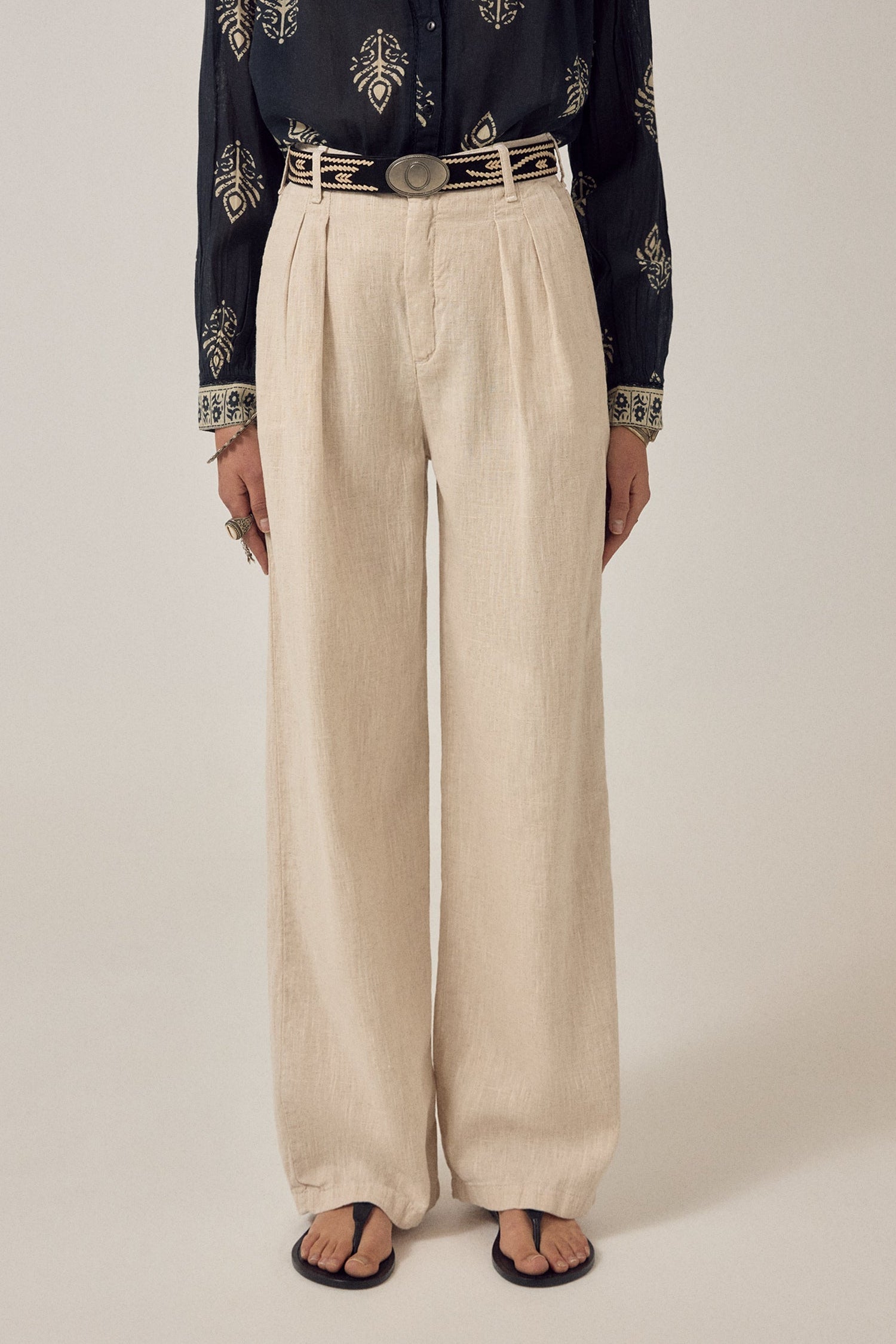 MAISON HOTEL Pantalone donna Marina Sand in lino e cotone 