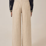 MAISON HOTEL Pantalone donna Marina Sand in lino e cotone 