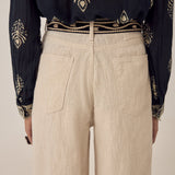 MAISON HOTEL Pantalone donna Marina Sand in lino e cotone 